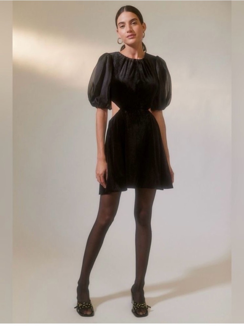 NWT Bardot Black Puff-Sleeve Cutout Mini Dress